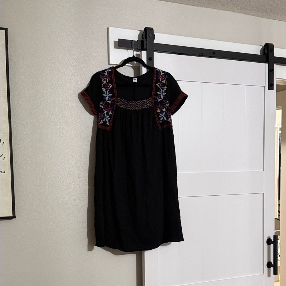 Old Navy Black Mini Dress with Multicolor Embroidery